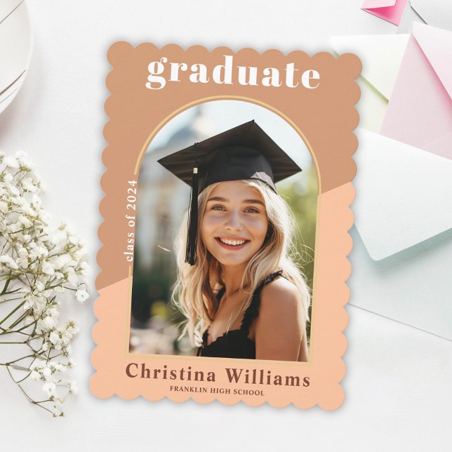 Snyggt Modern Arch Photo High School Studenten Meddelande (Stylish Modern Arch Photo High School Graduation Announcement)