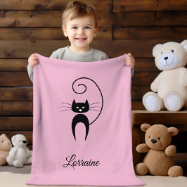 Snyggt Modern Black Curly Svan Cat Fleecefilt