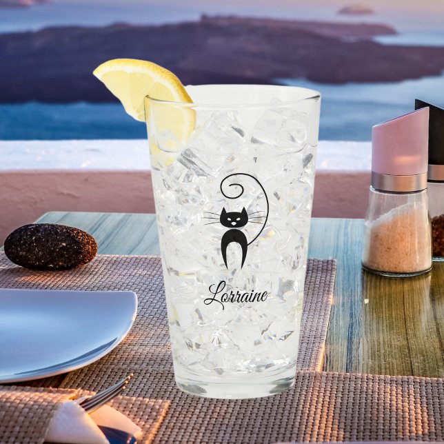 Snyggt Modern Black Curly Svan Cat Glaskopp (Skapare uppladdad)