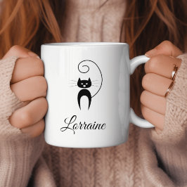 Snyggt Modern Black Curly Svan Cat Kaffemugg