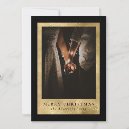 Snyggt Modern Black Guld-julfamiljens foto Julkort