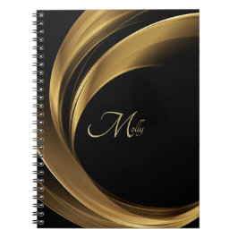 Snyggt Modern Black & Guld Monogram-skript Namn Anteckningsbok