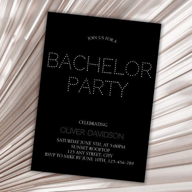 Snyggt Modern Black Light Font Bachelor Party Inbjudningar (Stylish Modern Black Light Font Bachelor Party Invitation)