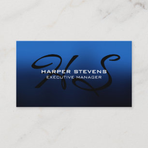 Snyggt Modern Blue Black Monogram-Professionell Visitkort