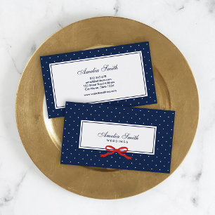 Snyggt Modern Blue & White Polka Dot Red Ribbon Visitkort