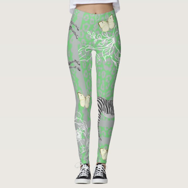 Snyggt Modern Boho Eclectic Grönt Leggings (Framsida)