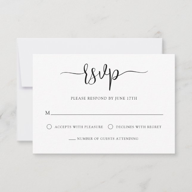 Snyggt Modern Calligraphy Black White Bröllop OSA Kort (Framsida)