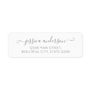 Snyggt Modern Calligraphy Chic Script Silver Grått Returadress Etikett