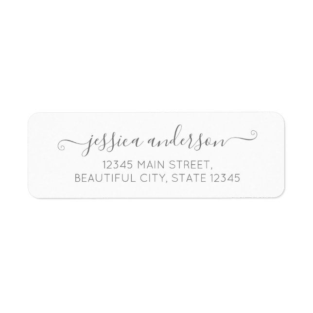 Snyggt Modern Calligraphy Chic Script Silver Grått Returadress Etikett (Framsidan)