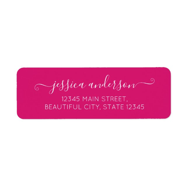 Snyggt Modern Calligraphy Hett Magenta Rosa Returadress Etikett (Framsidan)