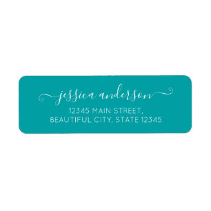 Snyggt Modern Calligraphy Script Chic Teal Grönt Returadress Etikett