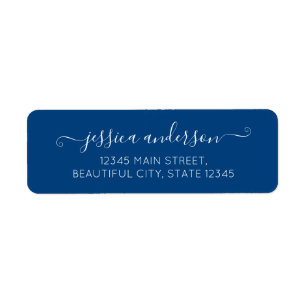 Snyggt Modern Calligraphy-skript Trendig Navy Blue Returadress Etikett