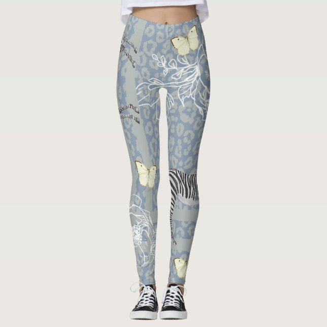 Snyggt Modern Eclectic Vintage Blue Grått Leggings (Framsida)
