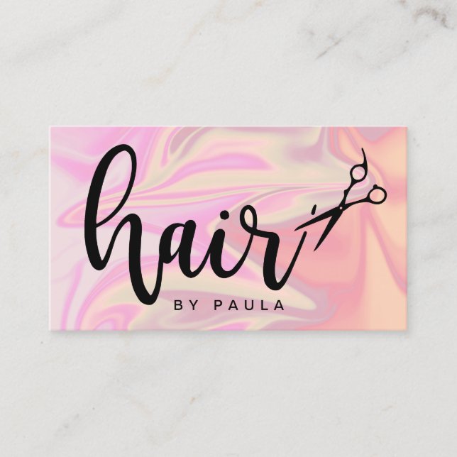 Snyggt modern elegant holografisk hårstilist visitkort (Framsida)
