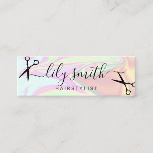 Snyggt modern elegant holografisk hårstylist mini visitkort
