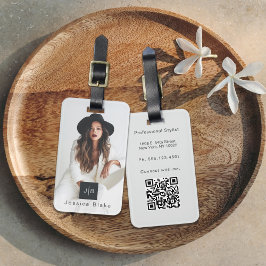 Snyggt Modern Entrepreneur Monogram Photo QR-kod Bagagebricka