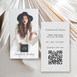 Snyggt Modern Entrepreneur Monogram Photo QR-kod Visitkort