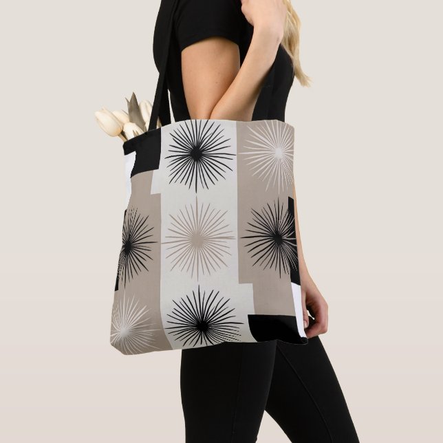 Snyggt Modern Geometric Beige Black Starburst Tygkasse (Närbild)
