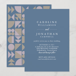Snyggt Modern Geometric Blue Taupe Lilac Bröllop Inbjudningar