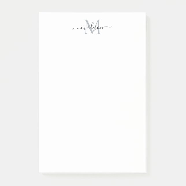 Snyggt Modern Girly Script Monogram Black Grått Post-it Block (Framsida)