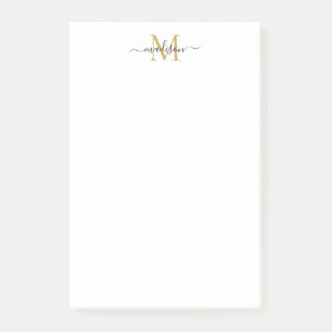 Snyggt Modern Girly Script Monogram Black Guld Post-it Block
