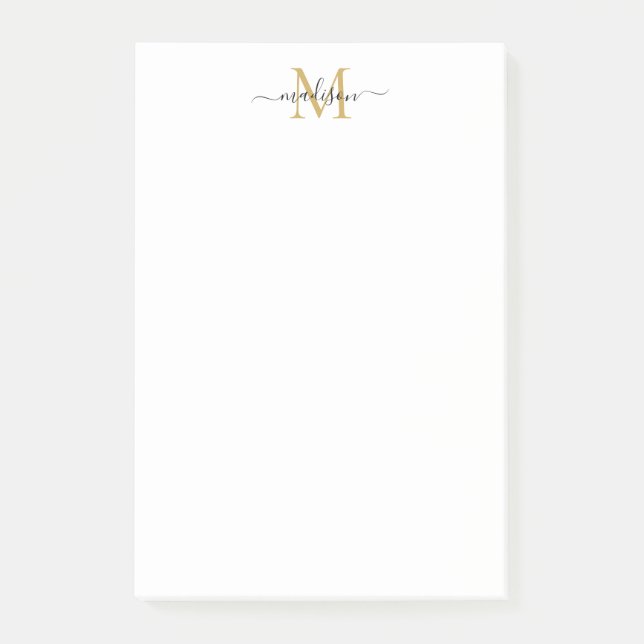 Snyggt Modern Girly Script Monogram Black Guld Post-it Block (Framsida)