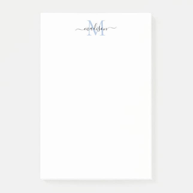 Snyggt Modern Girly Script Monogram Dusty Blue Post-it Block (Framsida)