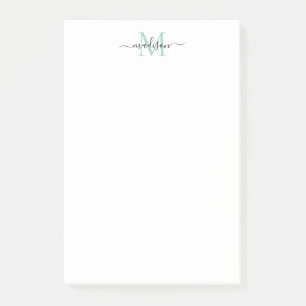 Snyggt Modern Girly Script Monogram Teal Grönt Post-it Block