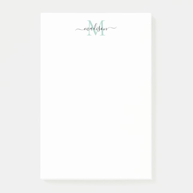 Snyggt Modern Girly Script Monogram Teal Grönt Post-it Block (Framsida)