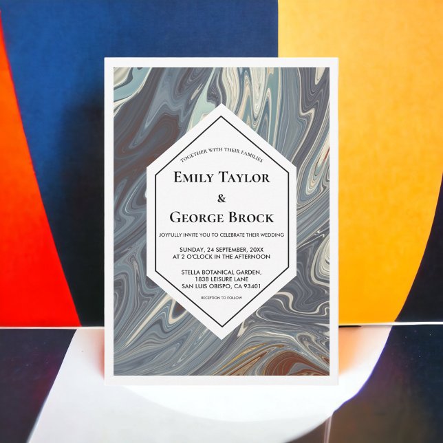 Snyggt Modern Grått Abstrakt Painting Chic Bröllop Inbjudningar (Skapare uppladdad)