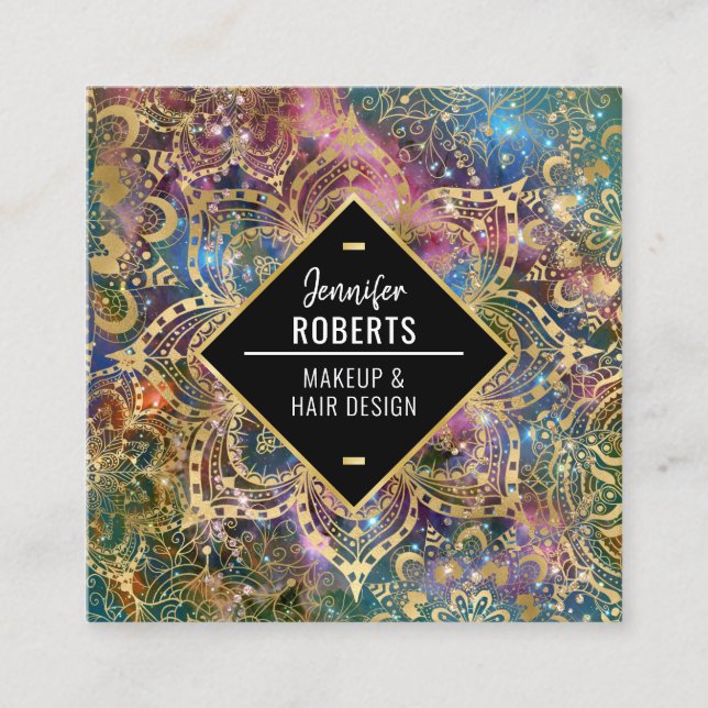 Snyggt Modern Guld Mandala Elegant Fyrkantigt Visitkort (Framsida)