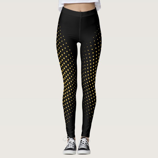 Snyggt Modern Guld Pixel Geometric Mönster Black Leggings (Framsida)