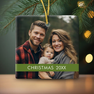 Snyggt Modern jul - Fotoår Grönt Rand Julgransprydnad Keramik