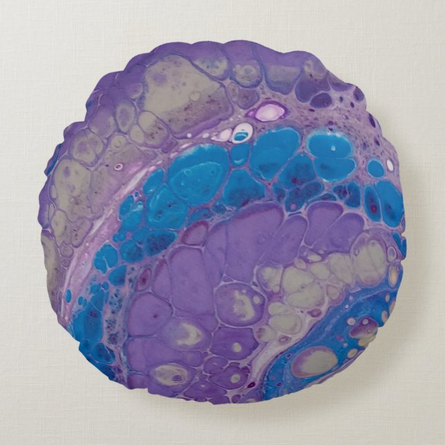 Snyggt Modern Lila Blue Grått Abstrakt Rund Kudde (Framsidan)
