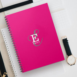 Snyggt Modern Monogram Typography-Shock rosa Anteckningsbok