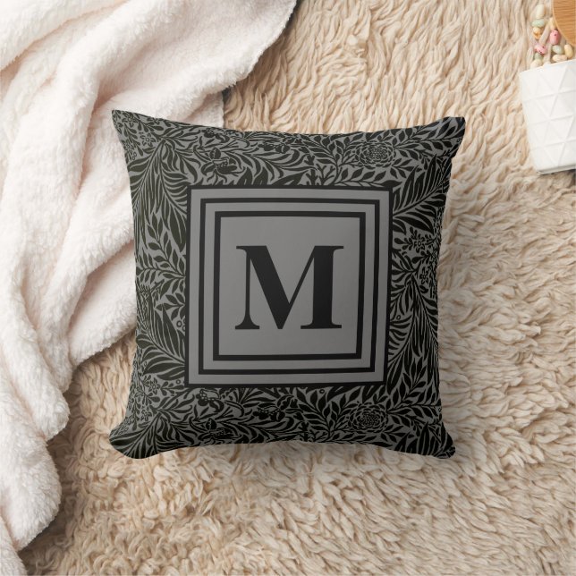 Snyggt Modern Mörk Grått Monogram och Mönster Kudde (Filt)