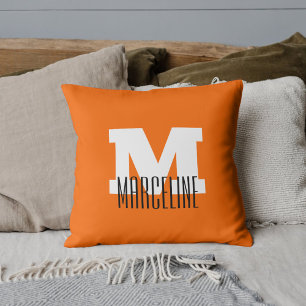 Snyggt Modern Namn Initial Neon Sunset Orange Kudde