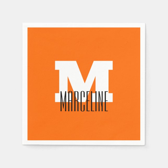 Snyggt Modern Namn Initial | Neon Sunset Orange Pappersservett (Framsidan)