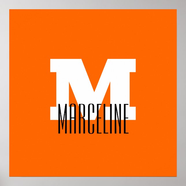 Snyggt Modern Namn Initial | Neon Sunset Orange Poster (Framsidan)