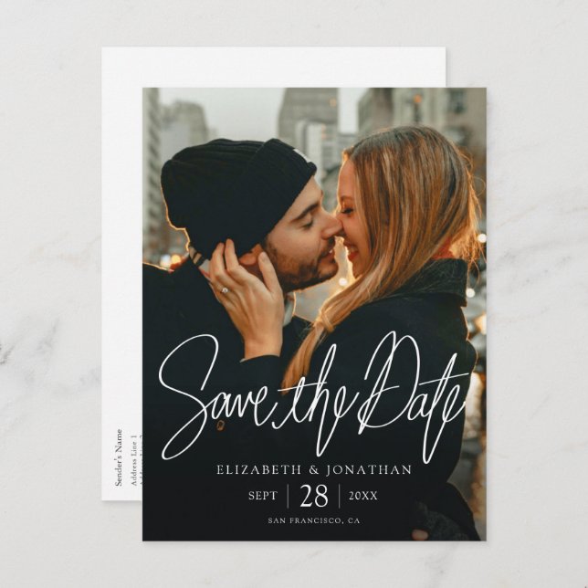 Snyggt Modern Photo Save Date Bröllop Meddelande Vykort (Fram/baksida)