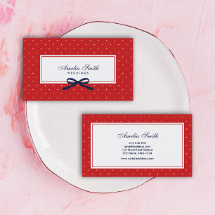 Snyggt Modern Red & White Polka Dot Blue Ribbon Visitkort
