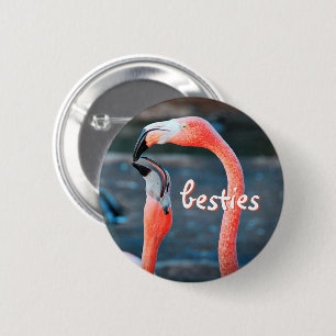 Snyggt Modern Rosa Flamingos Photo Besties-skript Knapp