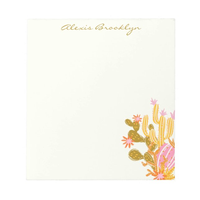 Snyggt Modern Rosa Grönt Cactus Personlig Namn Anteckningsblock (Framsida)