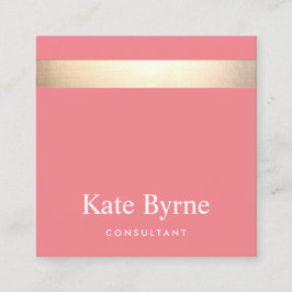 Snyggt Modern Rosa i Guld Rand-korall Fyrkantigt Visitkort