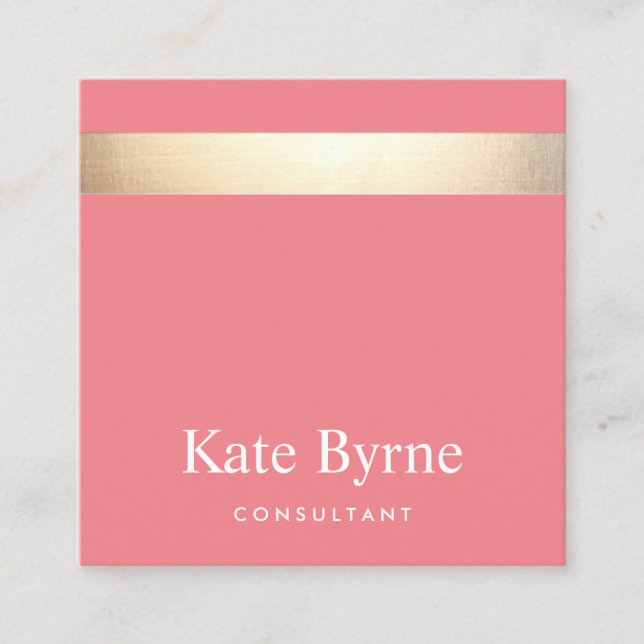 Snyggt Modern Rosa i Guld Rand-korall Fyrkantigt Visitkort (Framsida)