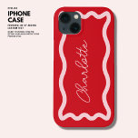 Snyggt Modern Rosa och Red Monogram Retro Wave<br><div class="desc">Skapa din egen snyggt,  moderna iphone case och skydda din mobila i stil! I fodral finns en snyggt som har inspirerats av att vågigt användarnamnet gräns och trendig-skriptet stil. Välj från glidbana eller tuff stil i iphone case.</div>