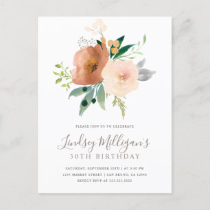 Snyggt Modern Rosa Pastel Blommigt Birthag Inbjudan Vykort