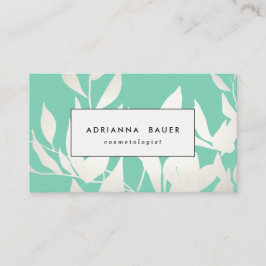 Snyggt Modern Silver & Mint Grönt Löv Mönster Visitkort
