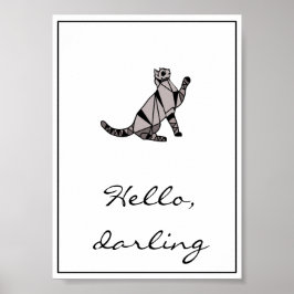 Snyggt Modern svart grafik, katt och skript Poster