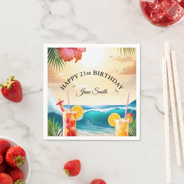 Snyggt Modern Vibrant Roligt 21:a födelsedag Pappersservett (Insitu)